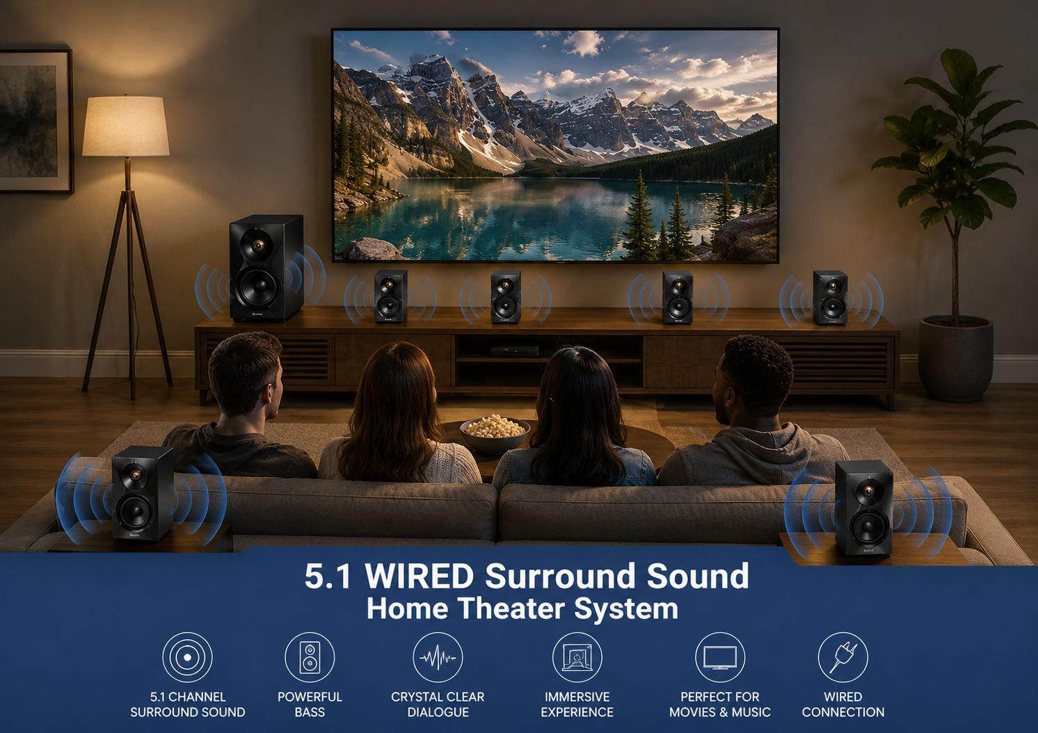 Home Theater System | 700 Watts Surround Sound with 5.25 Subwoofer | Bluetooth Connectivity for Immersive Audio Experience