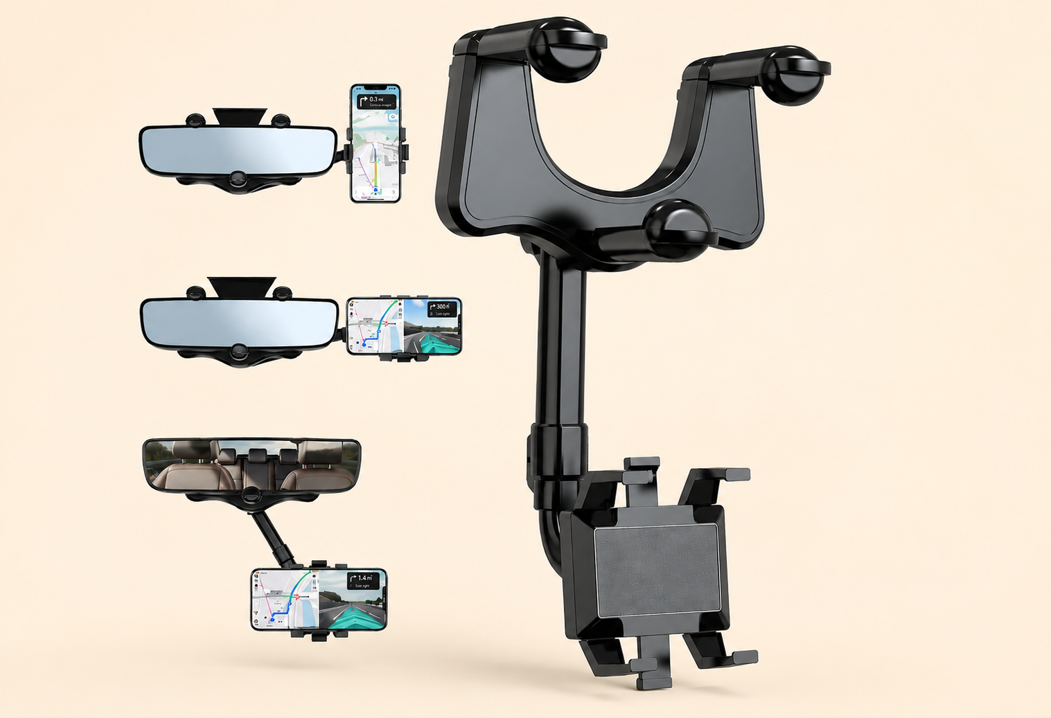 Versatile Car Phone Holder | 360-Degree Rotatable & Retractable Design for Safe Navigation