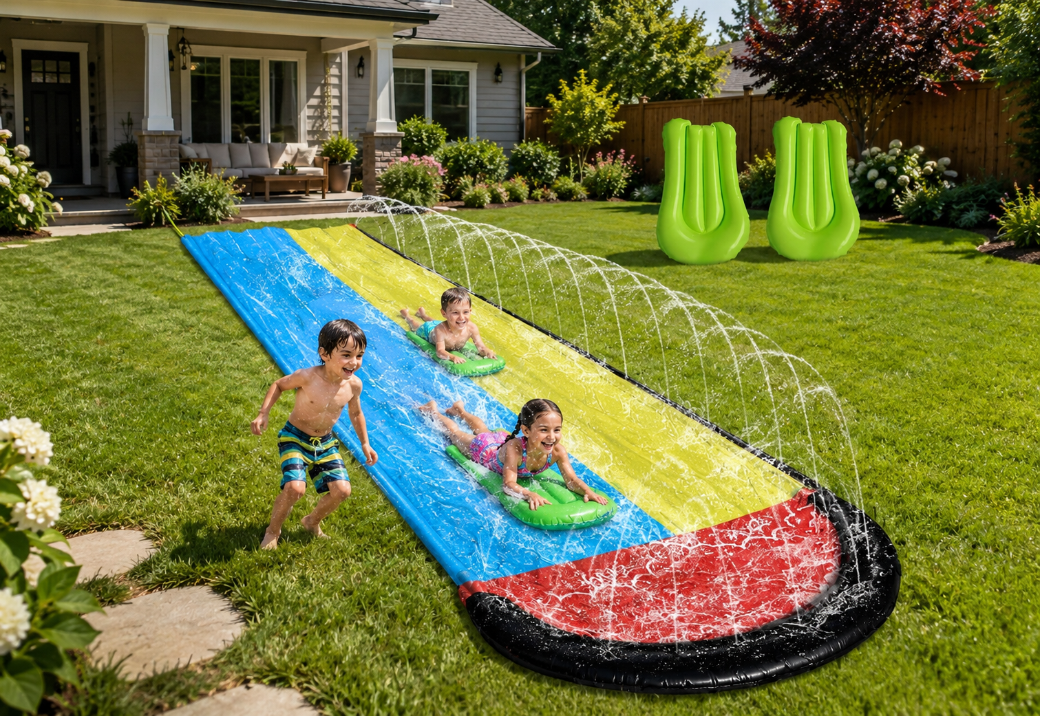 Summer Fun | Inflatable Backyard Slip and Slide with Soft Landing Pad | Durable Water Slide for Kids