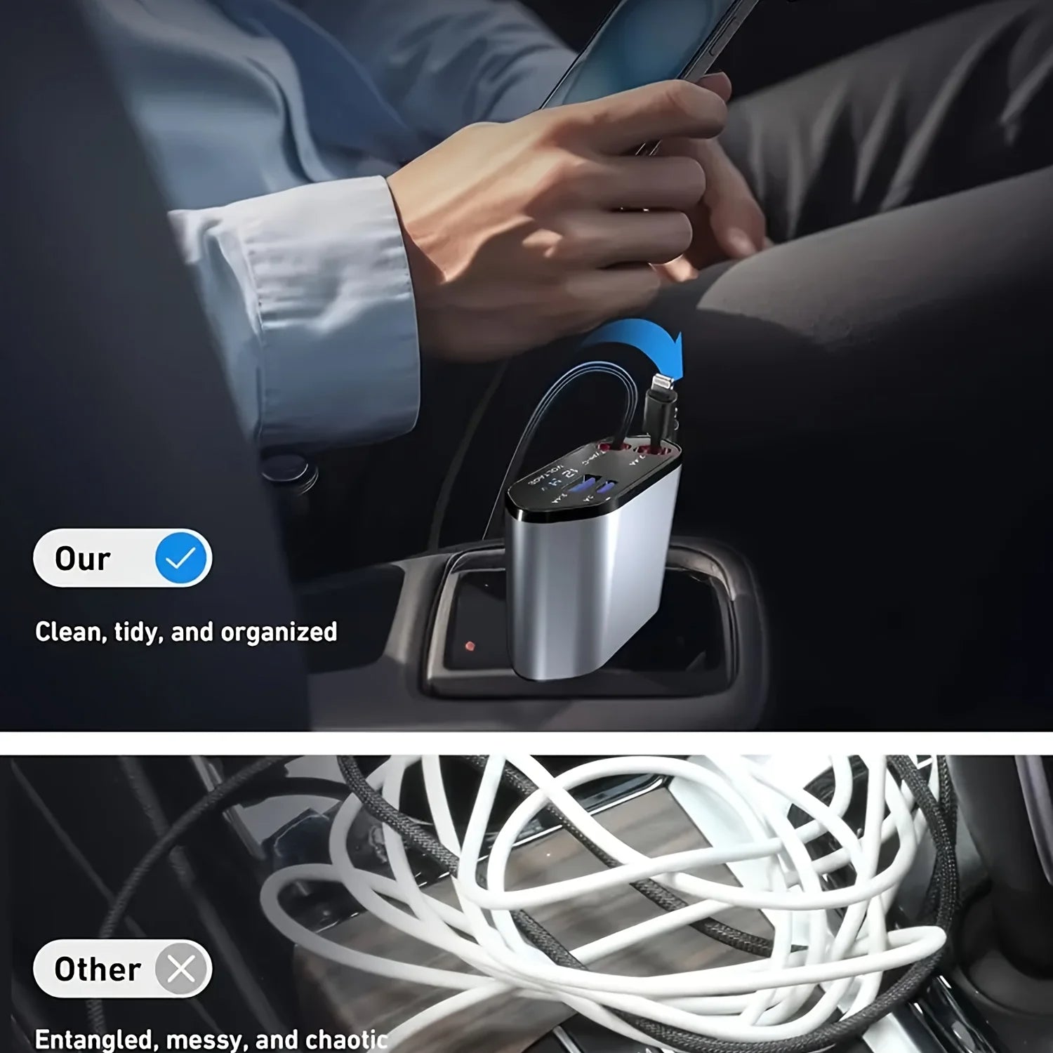 Compact Car Charger | 120W Retractable USB Adapter with Dual Ports | Fast Charging for All Devices 5