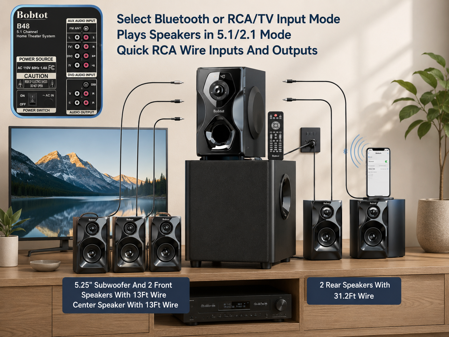 Home Theater System | 700 Watts Surround Sound with 5.25 Subwoofer | Bluetooth Connectivity for Immersive Audio Experience