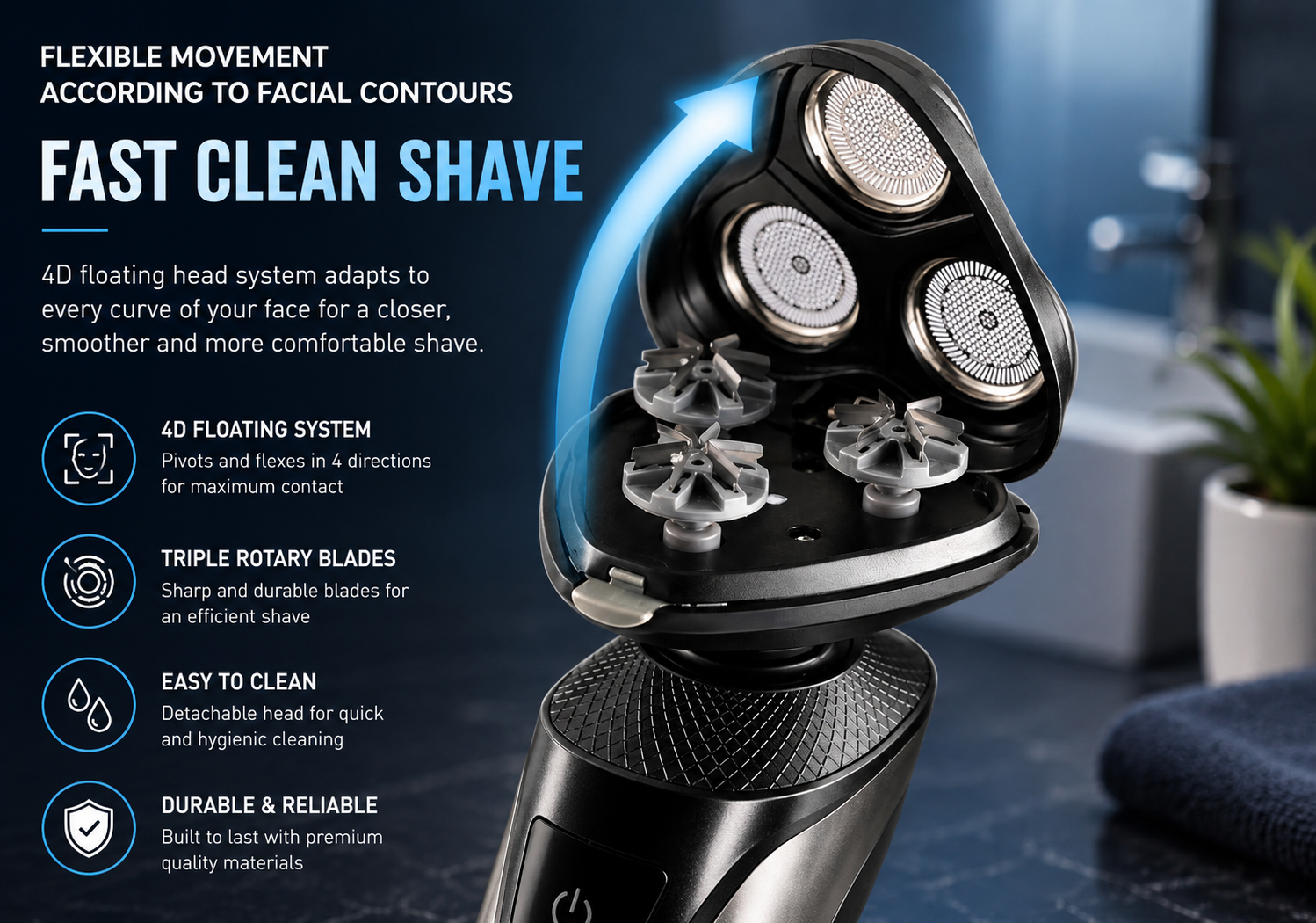 Electric Rotary Shaver for Men with 4D Technology & USB Charging | Waterproof Design for Smooth Shaving