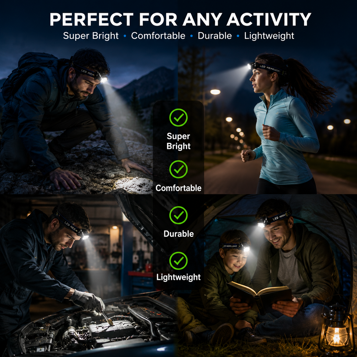 Versatile LED Headlamp | Rechargeable with Adjustable Zoom for Hands-Free Illumination
