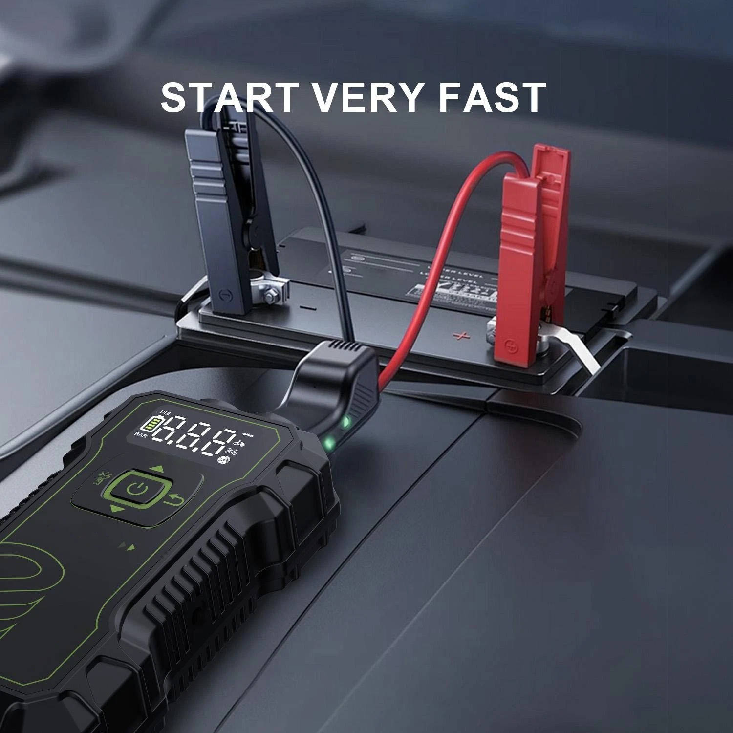PowerBoost | 10000mAh Car Jump Starter with Air Compressor & Wireless Charging | Compact Design for Emergency Starts 1