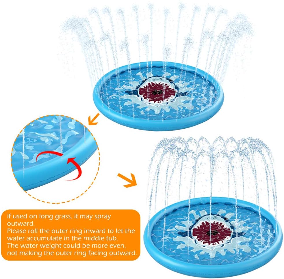 Splash Pad Sprinkler | 68 Shark-Themed Water Play Mat for Kids & Pets